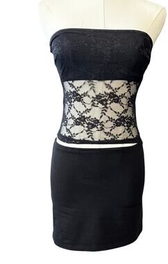 New EDIKTED mini skirt/ top OUTFIT set Size XS/S Lace Eclectic Black BADDIE